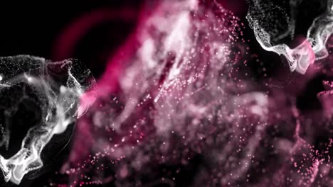 Animation-of-red-and-white-particles-moving-on-black-background