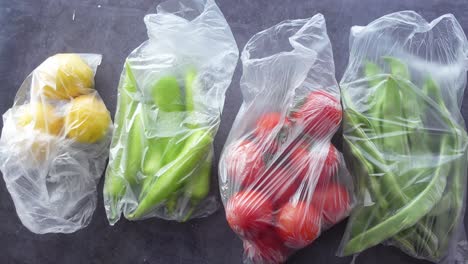 fresh produce in plastic bags