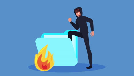 animación de datos de seguridad con carpeta onfire y hacker