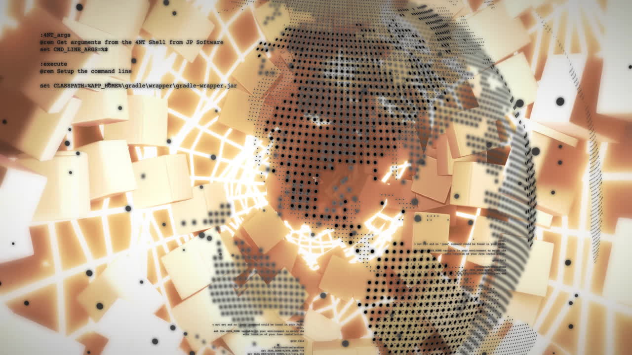 animación del procesamiento de datos sobre el globo sobre un fondo brillante