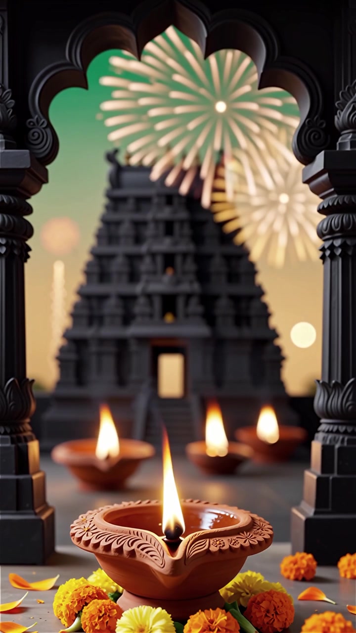 Sfondo del Festival Diwali con lanterne e decorazioni tradizionali Diyas.