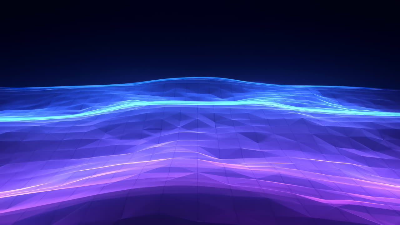 Abstract Digital Grid with Flowing Blue and Purple Neon Waves