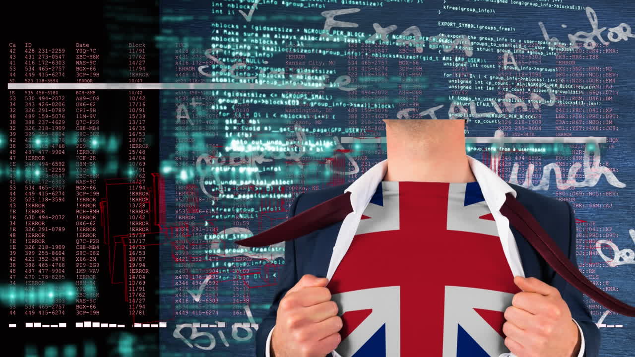 검은색 배경의 데이터 처리에 대한 우리 발을 가진 백인 남자의 애니메이션