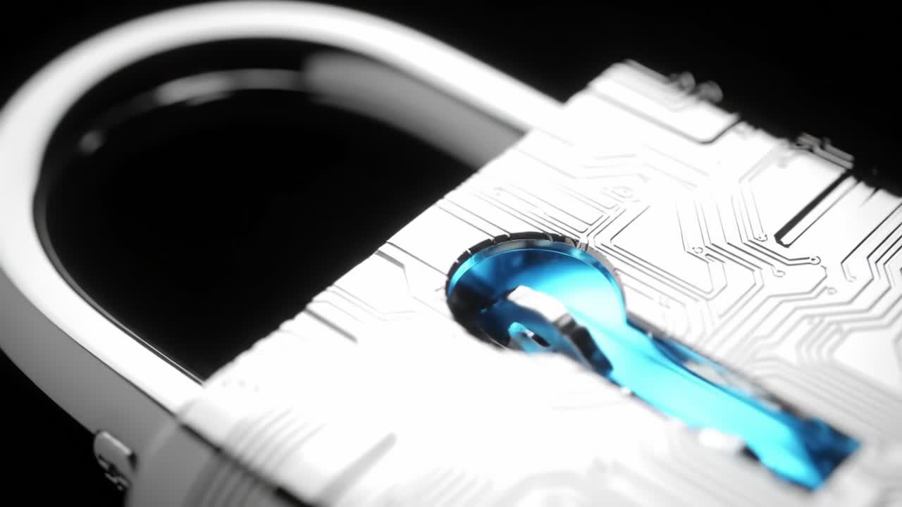 A Futuristic Digital Lock Featuring Intricate Circuit Patterns and a Striking Blue Keyhole, Symbolizing Advanced Security and Technology Concepts