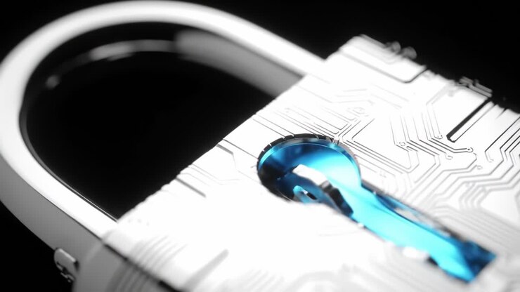 A Futuristic Digital Lock Featuring Intricate Circuit Patterns and a Striking Blue Keyhole, Symbolizing Advanced Security and Technology Concepts