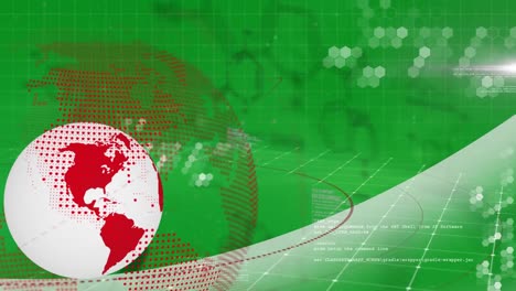 animation of data processing and globe on green background