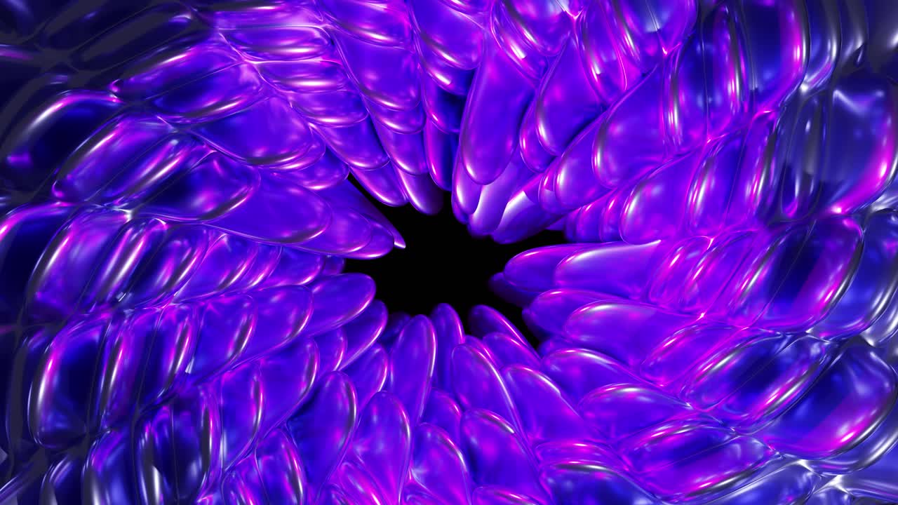 Bright shiny neon iridescent abstract flower growth on dark surface, 3d background