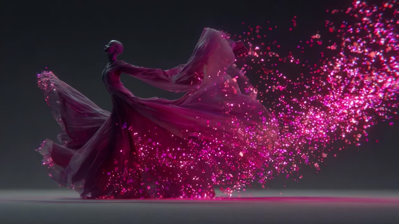 Woman in a Pink Dress with Particles