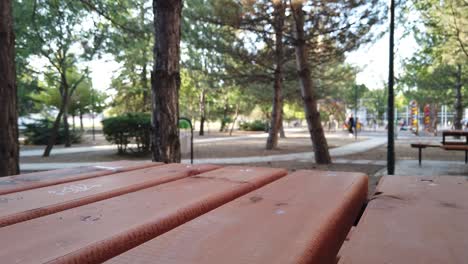 blurred playground over a picnic table