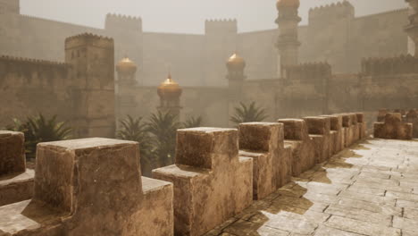 ancient arabian fortress in a misty desert