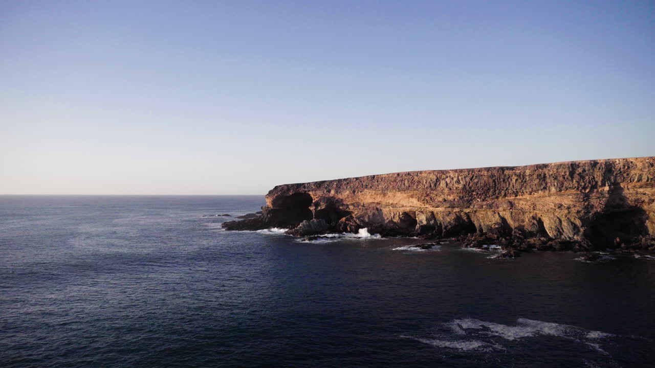 Wilde shot over the coast of Fuerteventura. Canary Islands with large rock formations