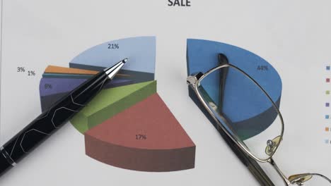 rotación de la tabla, la pluma y las gafas. antecedentes comerciales. primer plano. con espacio para el diseño