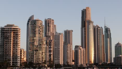 cityscape with skyscrapers during sunset