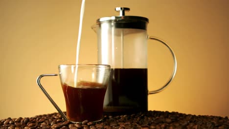 milk pouring into a coffee cup