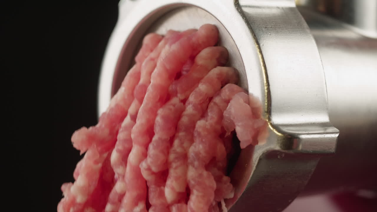 Carne moída saindo de um moedor de carne