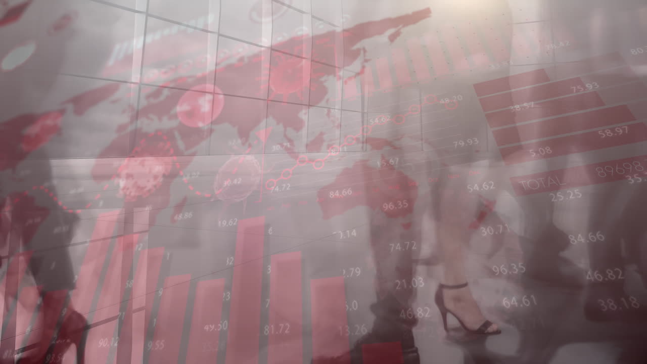 코로나바이러스 디지털 인터페이스를 걸어다니는 사람들에게