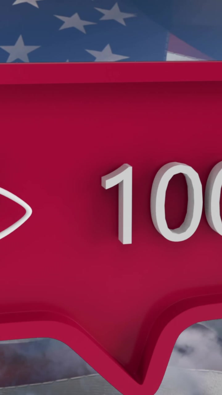Animation of eye icon with numbers on speech bubble with flag of usa