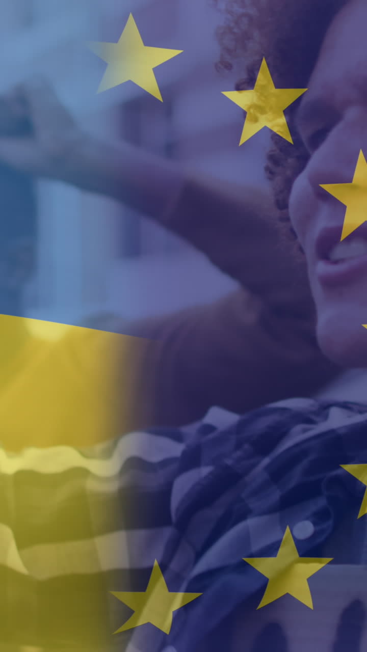 다양한 시위자 들 위 에 우크라이나 와 유럽 연합 의  ⁇ 발 의 애니메이션