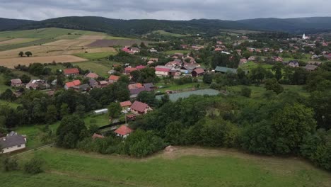 above perspective of romanian historical village, serene landscapes in carpathian valleys