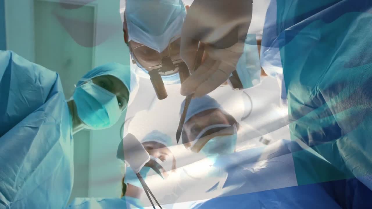 수술실 에서 외과 의사 들 위 에 날려 있는 나이지리아 의  ⁇ 발 의 애니메이션