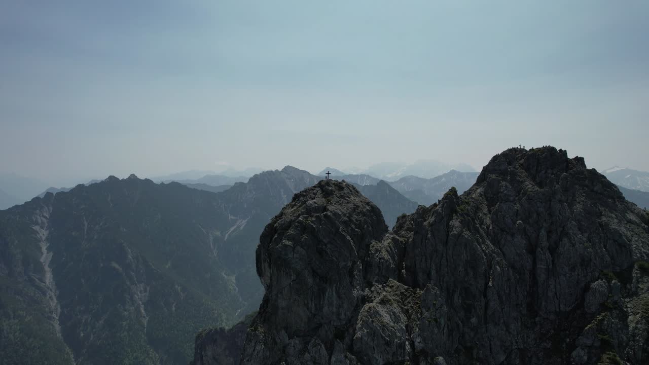 Beautiful mood in the mountain of Liechtenstein wiht some smoke in the background from burning forrests in canada