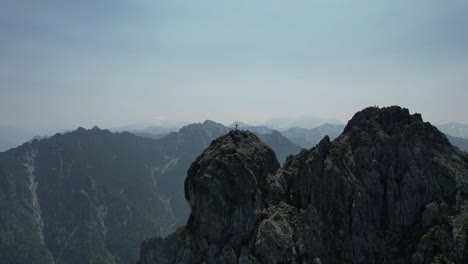beautiful mood in the mountain of liechtenstein wiht some smoke in the background from burning forrests in canada