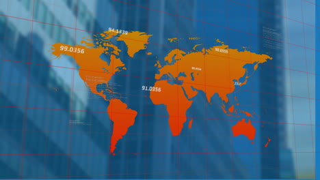 Animación-Del-Procesamiento-De-Datos-Financieros-Sobre-Mapas-Mundiales-Y-Edificios.