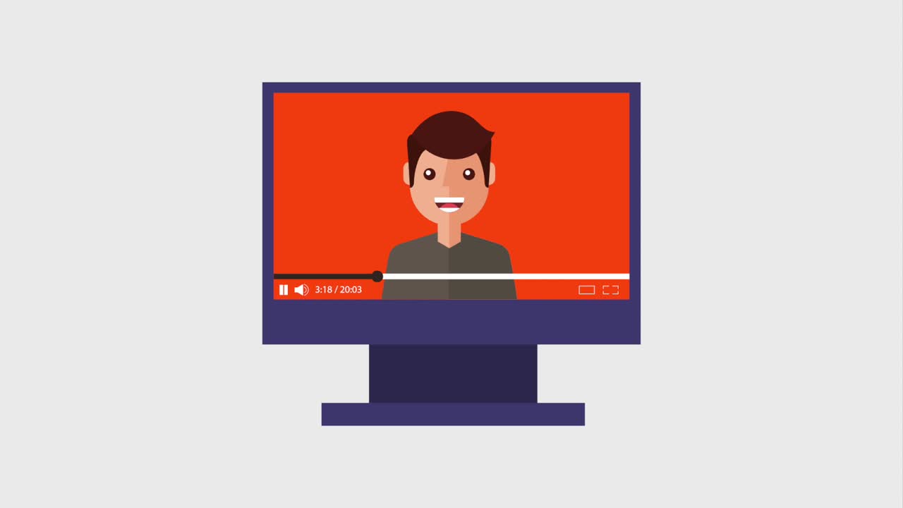 computer monitor clicking button play video man talk