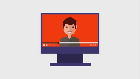 monitor de computadora haciendo clic en el botón reproducir video hombre hablar