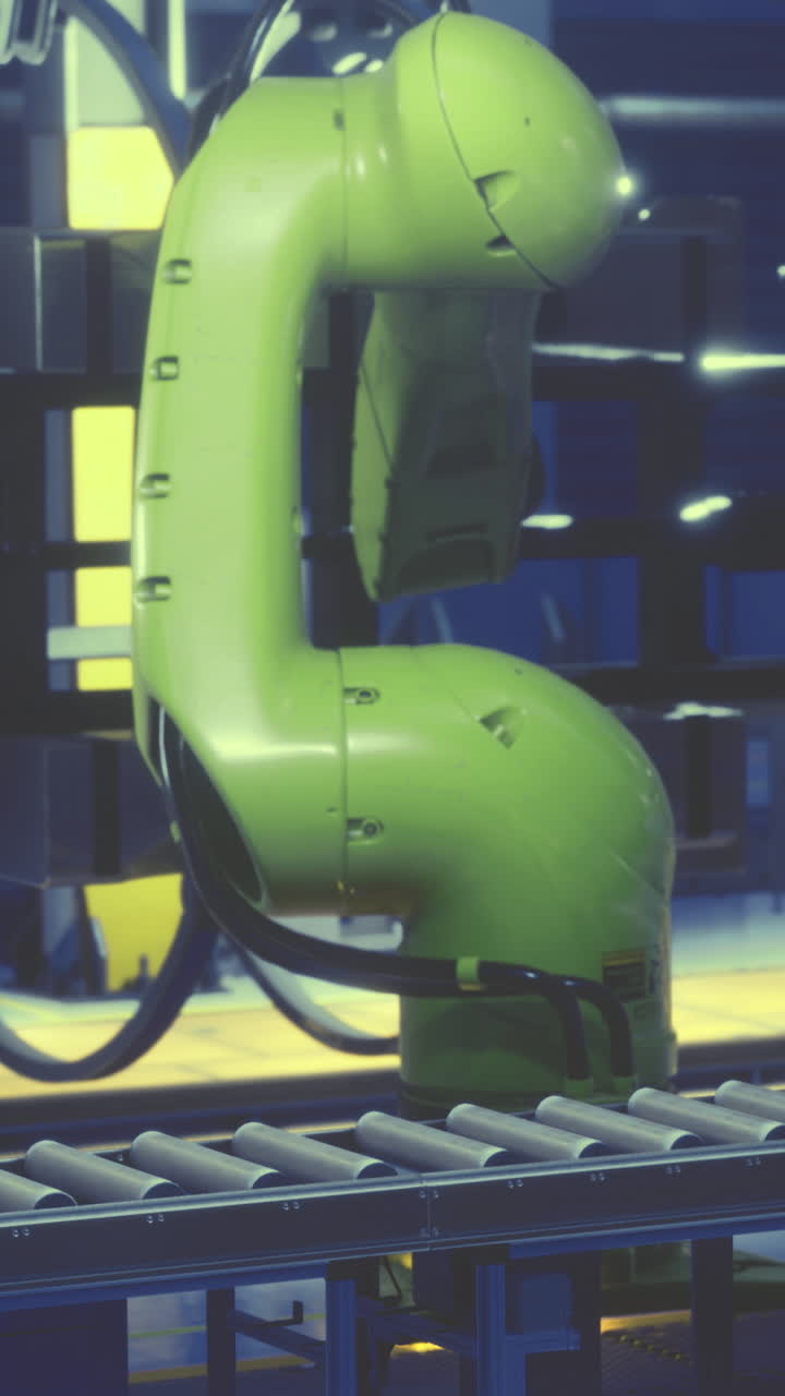 Brazo robótico trabajando en una línea de montaje en una instalación industrial durante el día.