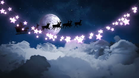 animation of santa sleigh and stars over night sky