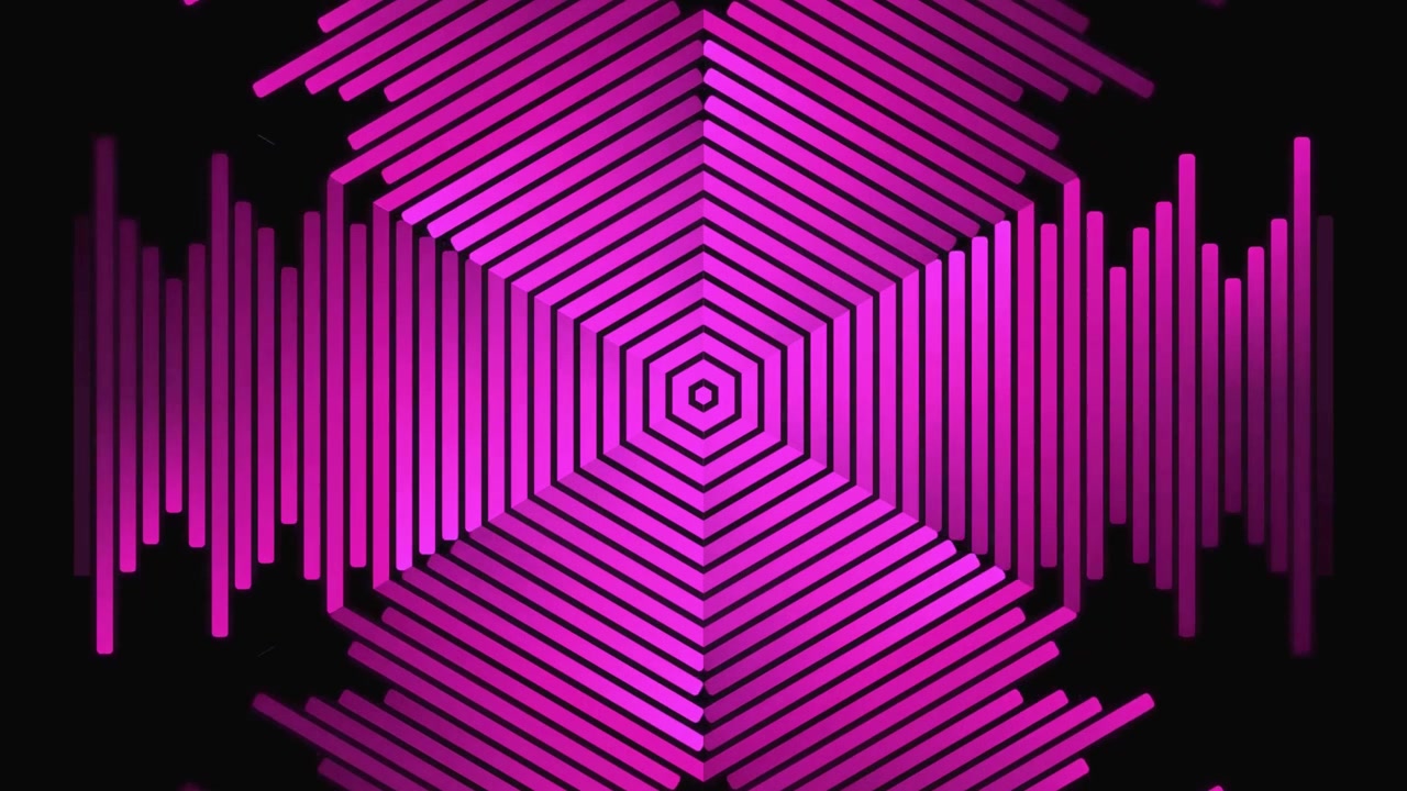 Linee geometriche magenta pulsanti e motivo esagonale