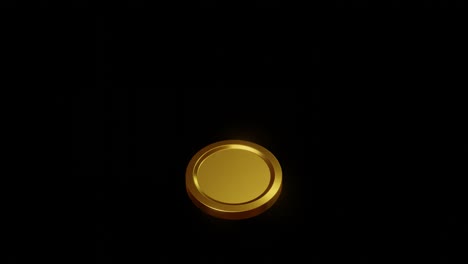 flip gold coins cash or money currency on black background with shiny blank coin. 3d rendering.