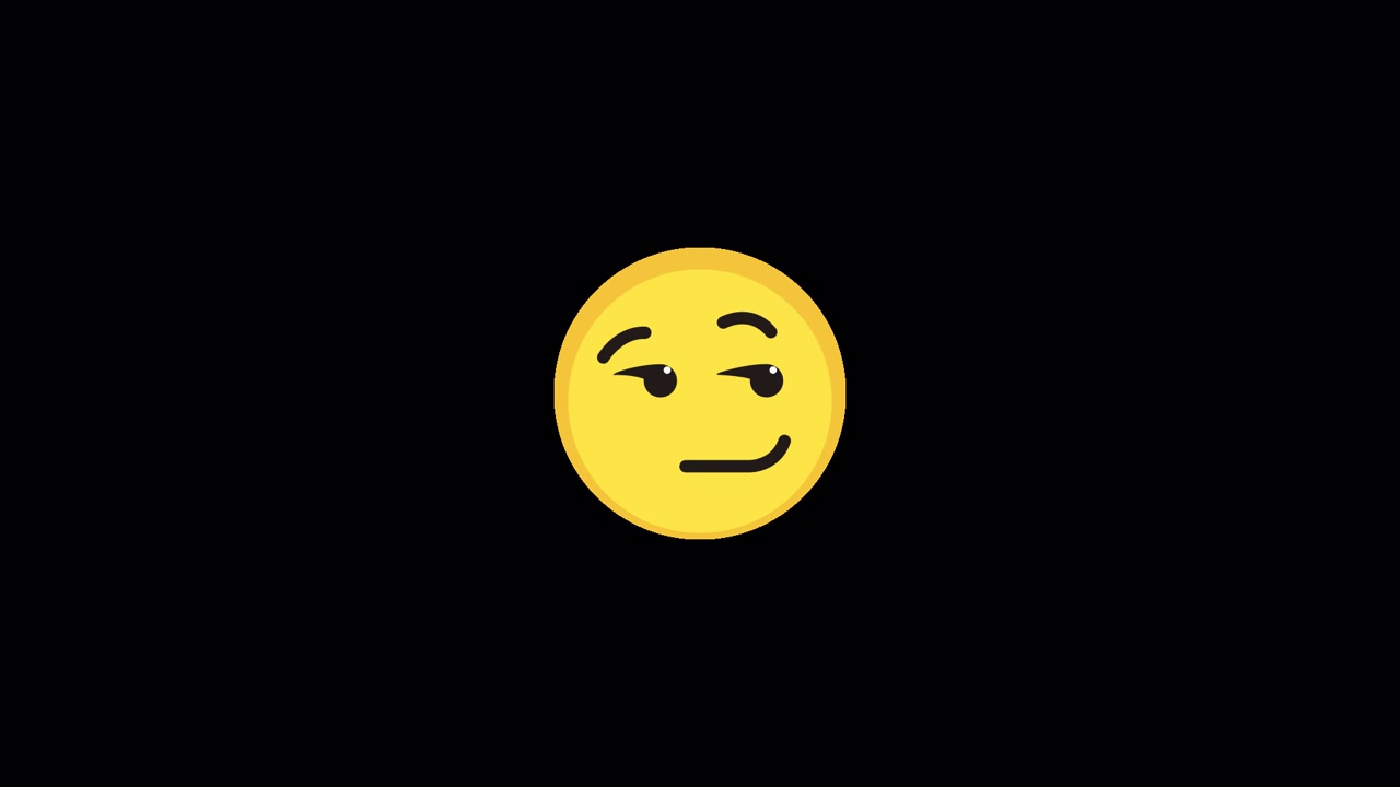 Animovaný žlutý emoji obličej mrkající a podezřívavě se tvářící