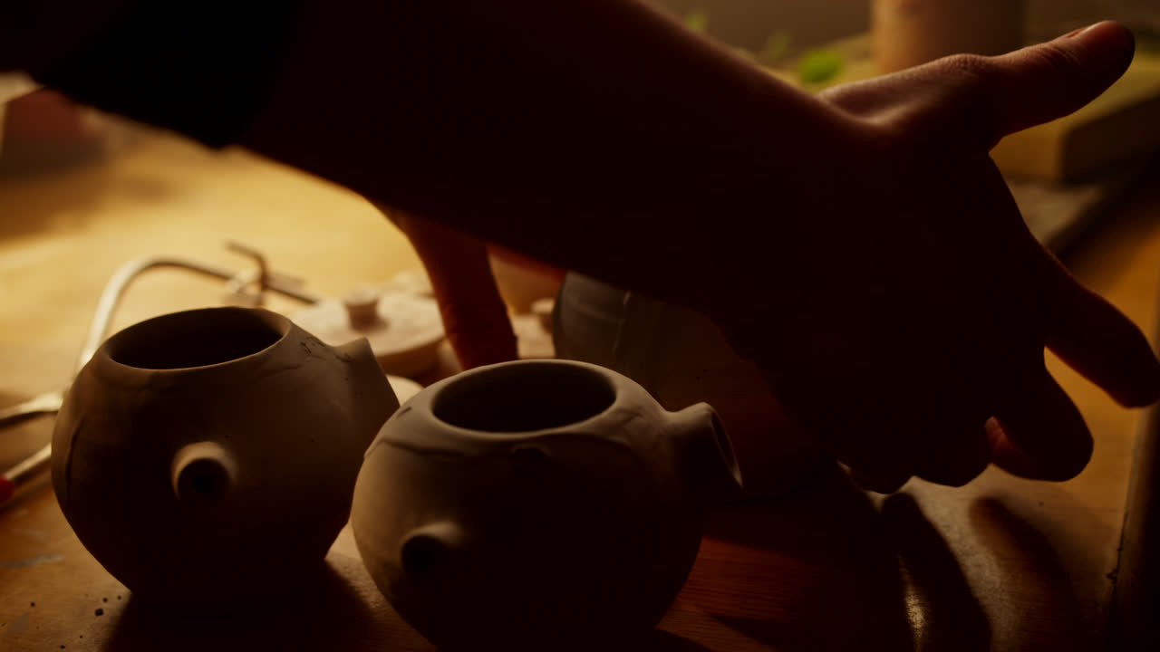 Woman holding a ceramic pot by a window