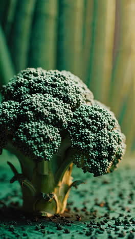 close-up of broccoli head in nature background