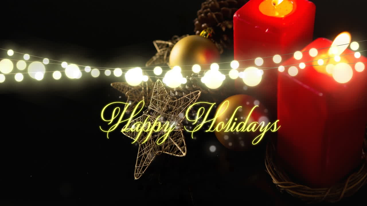 빛나는 요정 빛과 크리스마스 장식과 함께 크리스마스 인사 텍스트의 애니메이션