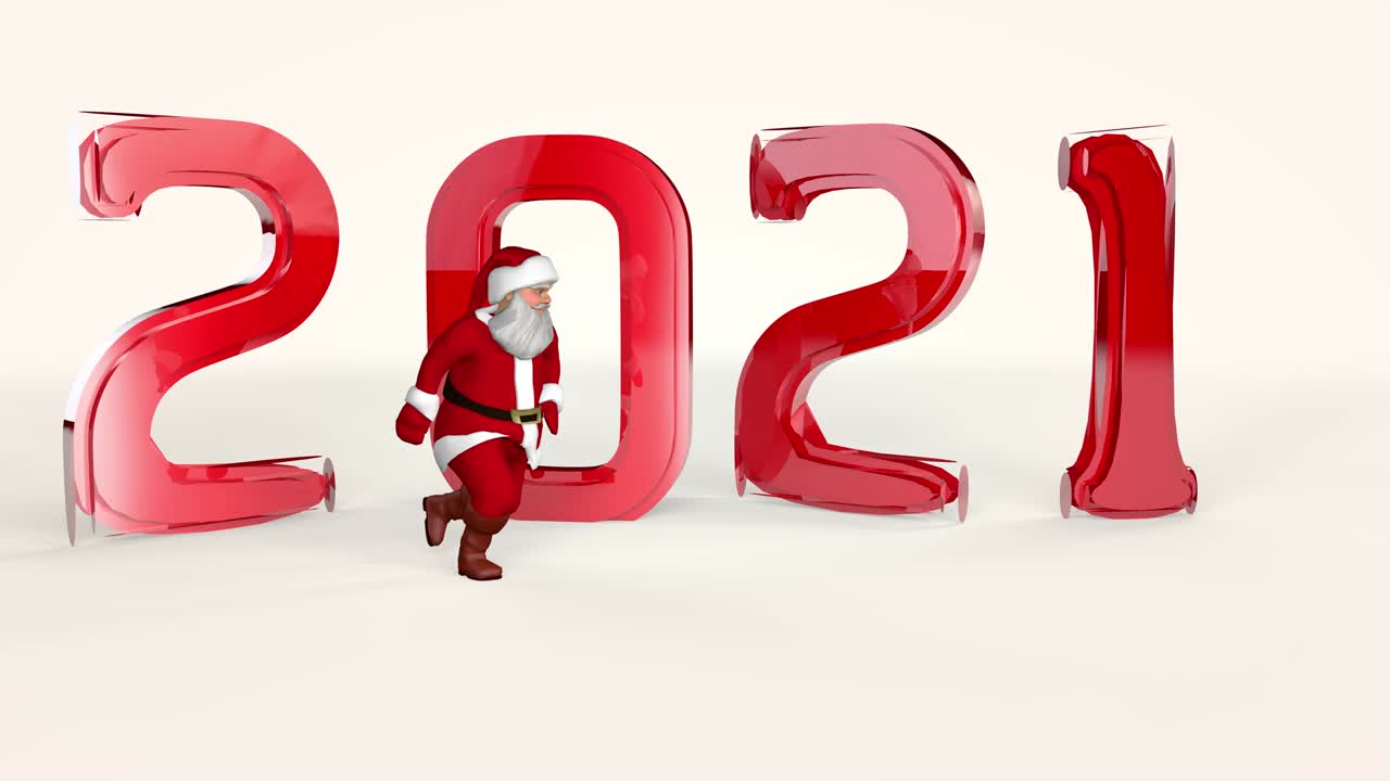 el alegre papá noel en un traje rojo está bailando. renderización 3d