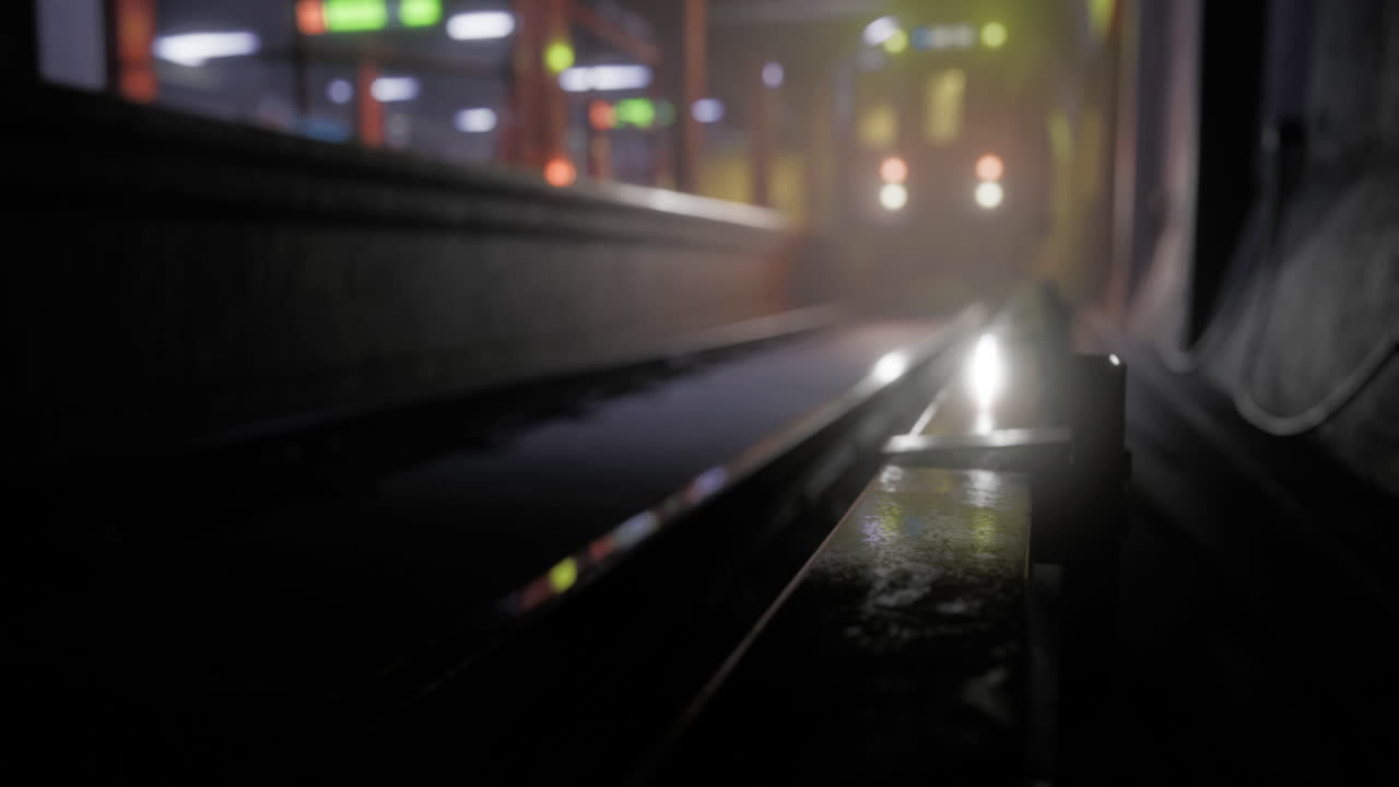 Mysterious reflections in a dimly lit urban alleyway at night