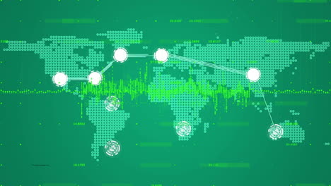 conexiones de red global y animación de transferencia de datos sobre el mapa del mundo