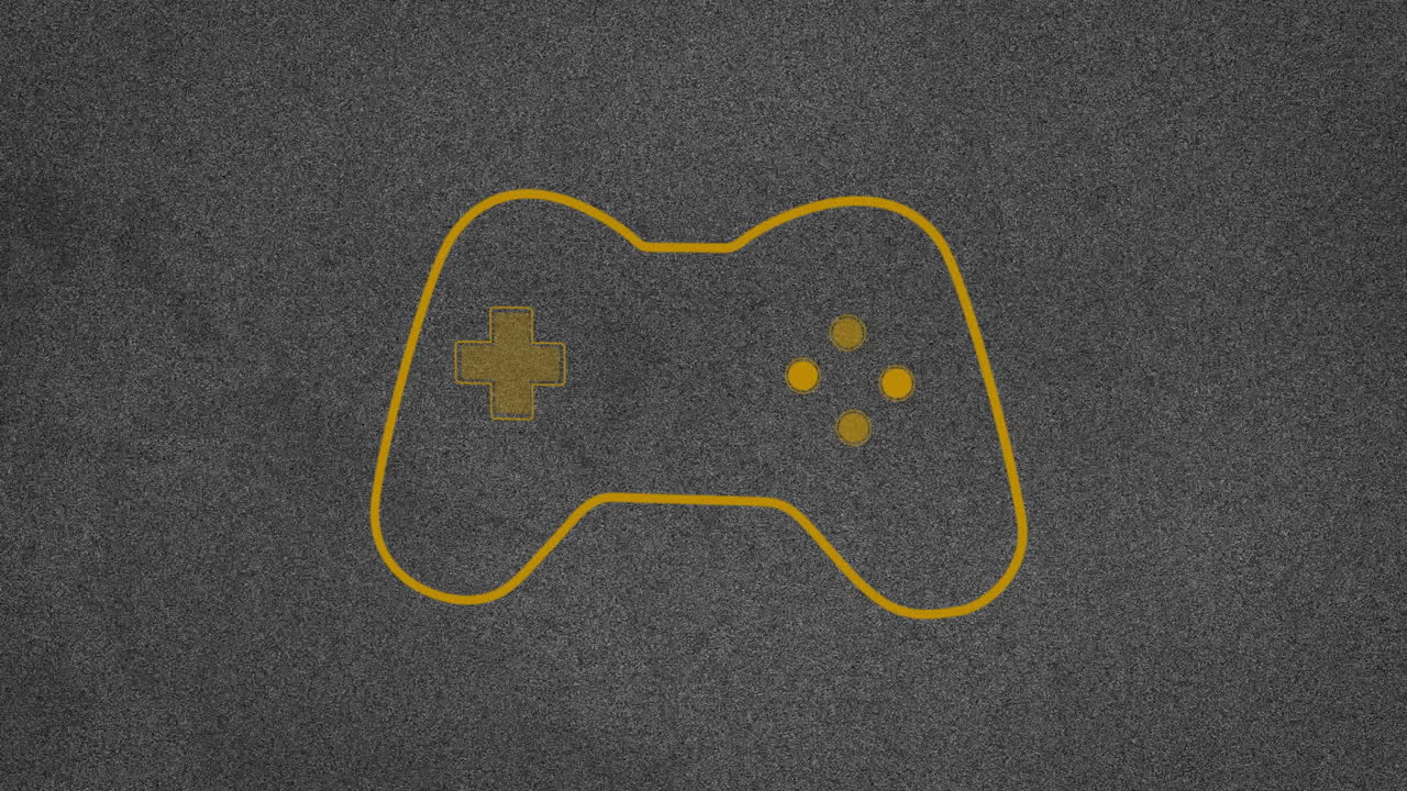 Game controller with yellow outline on textured gray background in animation style