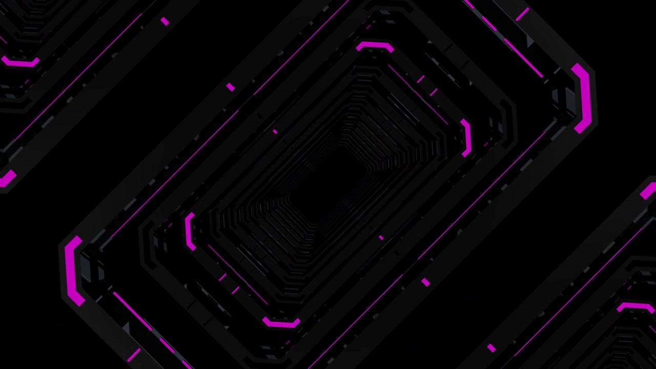 Abstract Digital Tunnel with Pulsing Purple Neon Lights