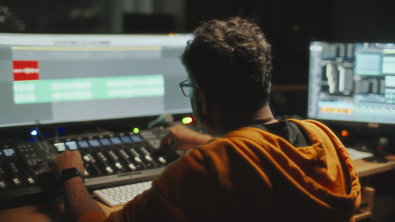 Music Producer Managing Sound Mixing during Recording Session in Audio Studio