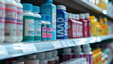 shelves of medicine in a pharmacy