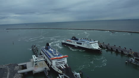 ferry in a port on a cloudy day