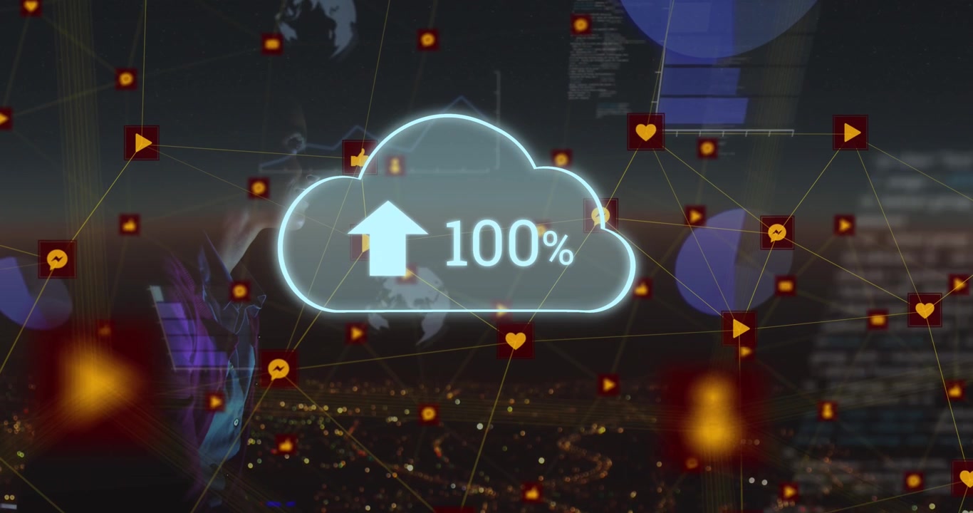 Animation of growing number and network of connections with icons over diverse people