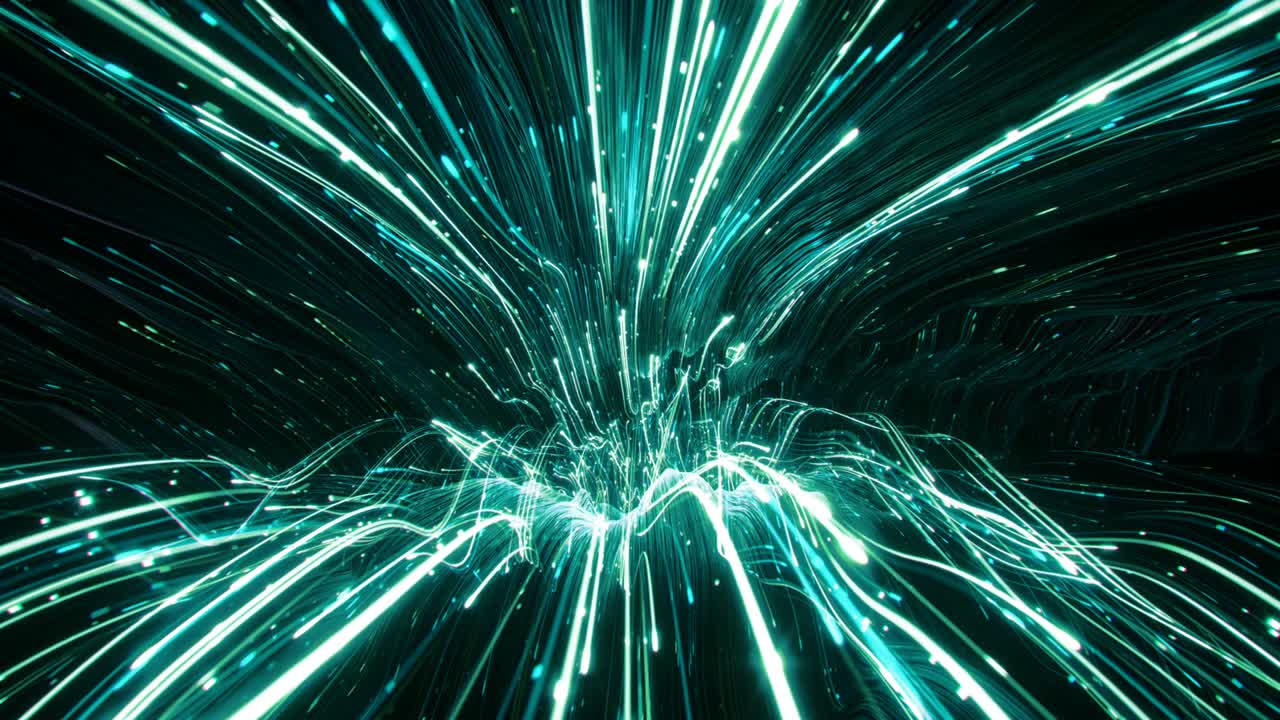 líneas verdes brillantes y partículas 3d reproducen animación de bucle sin costuras