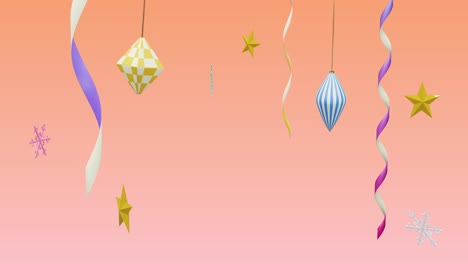 animación de año nuevo y decoraciones de navidad sobre fondo rosa