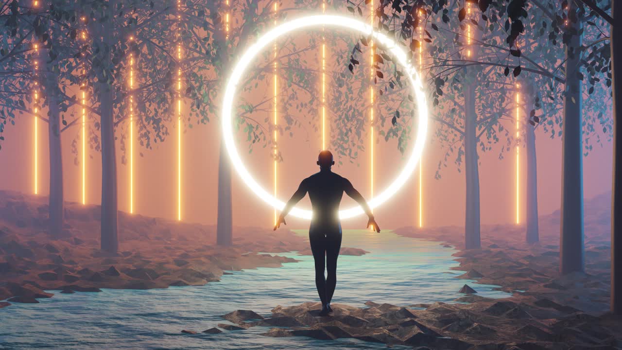 A Man Standing in a Glowing Forest