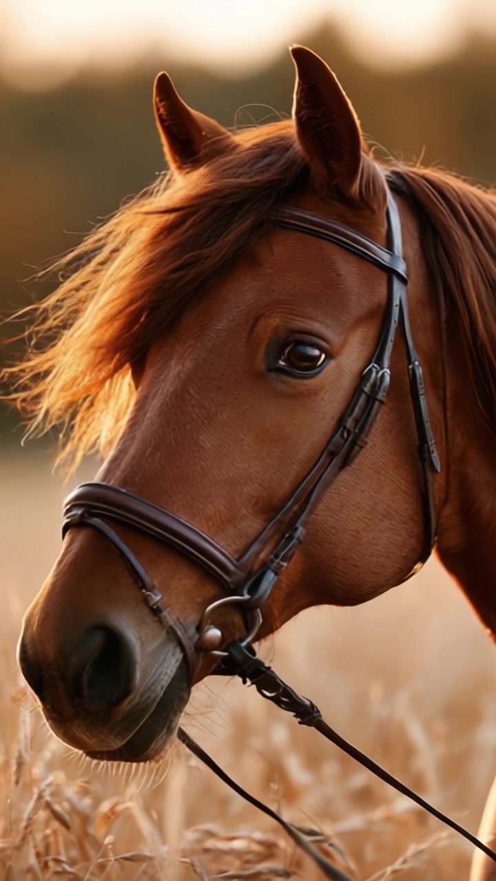 A Majestic Horse Captured at Dusk: The Strength and Elegance of the Equine Spirit in a Serene Golden Field, Showcasing Beauty and Poise in Nature.